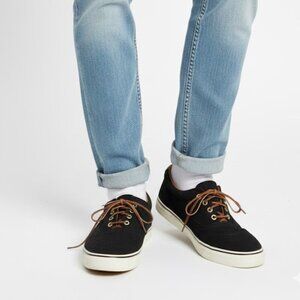 Marine Layer Black Tan Canvas Men's Boat Sneakers Size 9